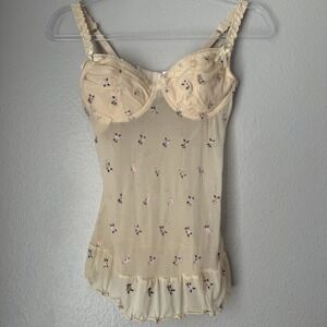 Y2K 2000's Womens Floral Coquette Corset Bustier Top Embroidered Dainty Babydoll